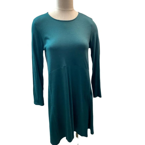 Pure Jill Deep Jade Green Dipped Hem Swing Dress - Picture 1 of 4